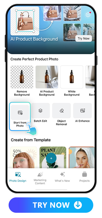 launcher of Promeo and highlight Start from Photo feature icon